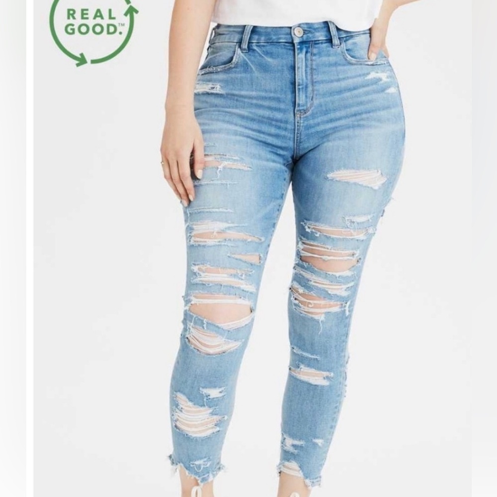 American Eagle Outfitters High Rise Light Blue Distressed Jeans